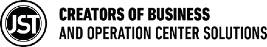 Logo mit den Buchstaben JST innerhalb eines Kreises, neben dem Text Creators of Business and Operation Center Solutions in fetten, schwarzen Buchstaben auf weißem Hintergrund.